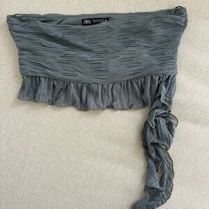 Zara Textured Green/Gray Strapless Top